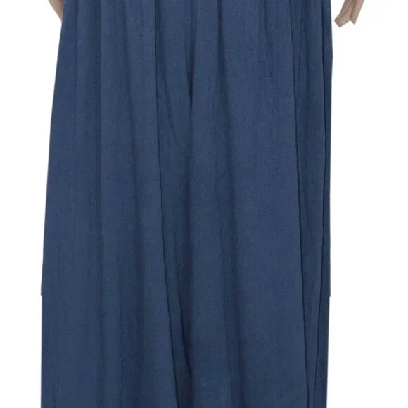 Free People Solange Set Deep Seas Ruffled Pull-On Wide-Leg Smocked Top & Pants - Picture 6 of 7